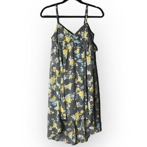 328-ANTHROPOLOGIE Frenchi Gray and Yellow Floral High Low Dress